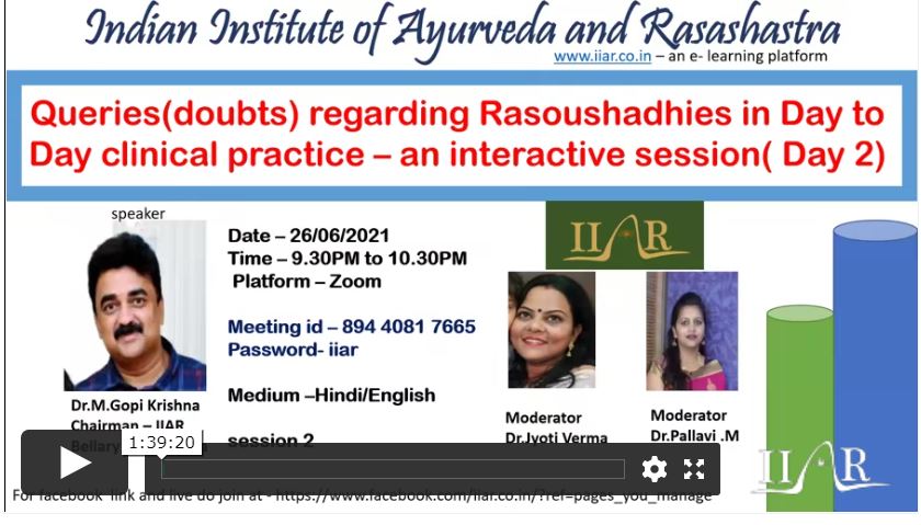Quaries regarding Rasoushadhies in routine clinical practice ( Part 2) – Dr.M.Gopi krishna